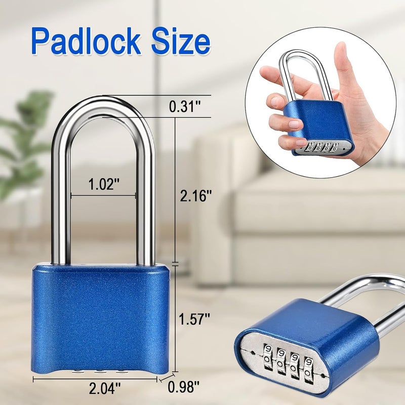 Faburo Combination Lock, 4-Digit Heavy Duty Combo Lock, Combination Padlock Weather-Resistant Heavy Duty Combo Locks for Outdoor Fence, Locker, Sheds, Gym, Gate Hasps (Long Shackle) (2pcs-Blue) - Image 2